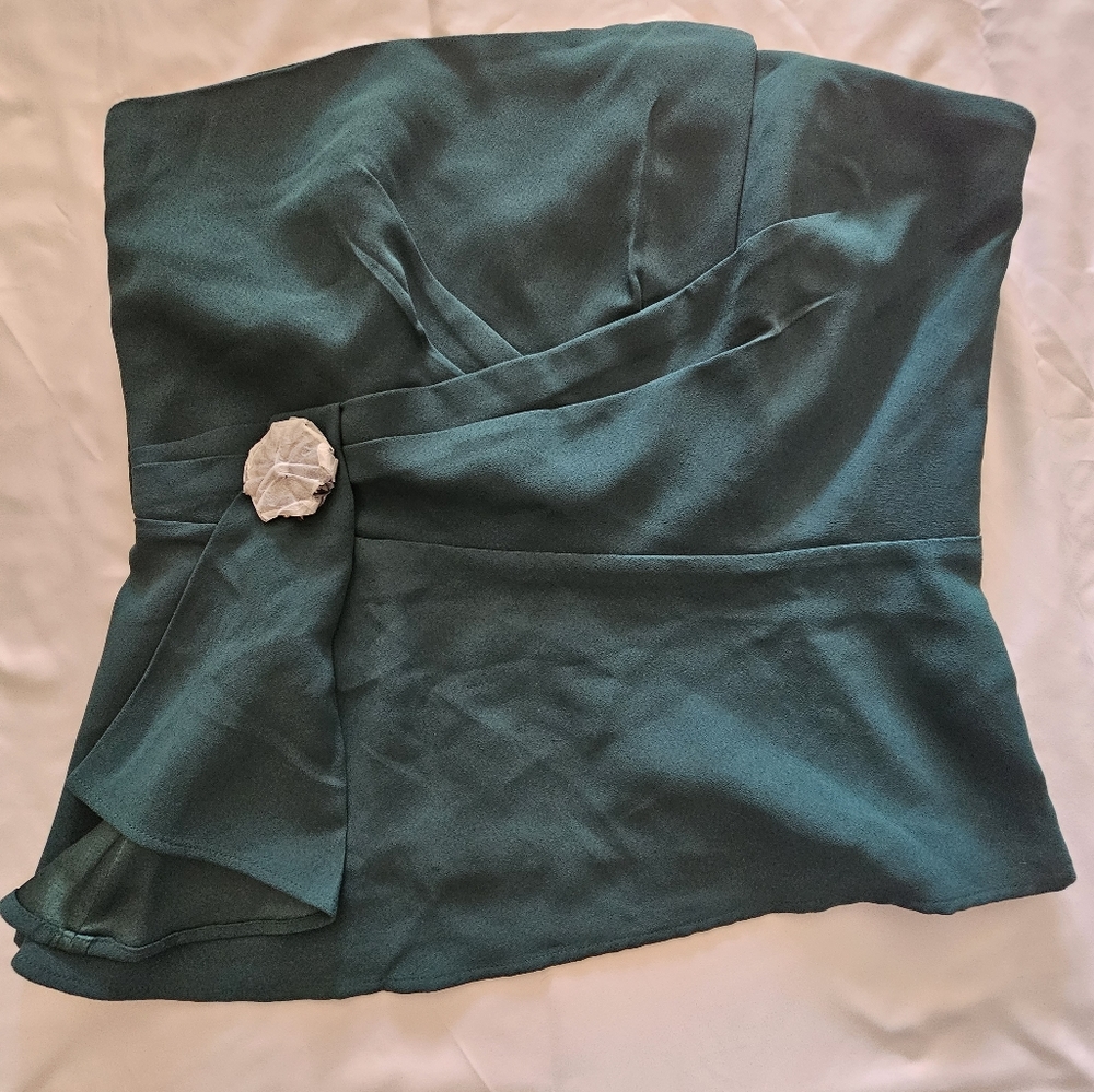NWT Assymetrical Drape Bustier Top with Brooch
